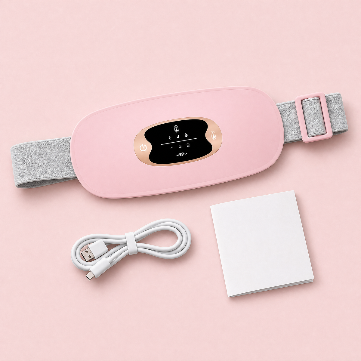 What's in the box: FemHeat belt, USB cable and guide